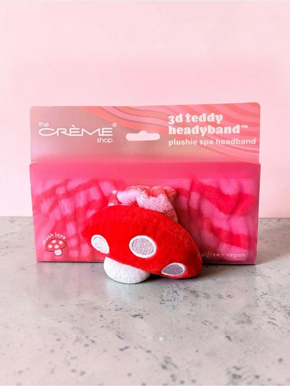 The Crème Shop Red 3D Teddy Mushroom Plush Spa Headband